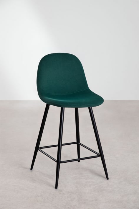 Pack de 4 bancos altos 65 cm em veludo verde selva e pés com acabamento madeira natural Glamm