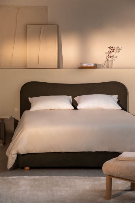 Cama com arrumação para colchão 160x200cm em tecido verde-salvia Winselet