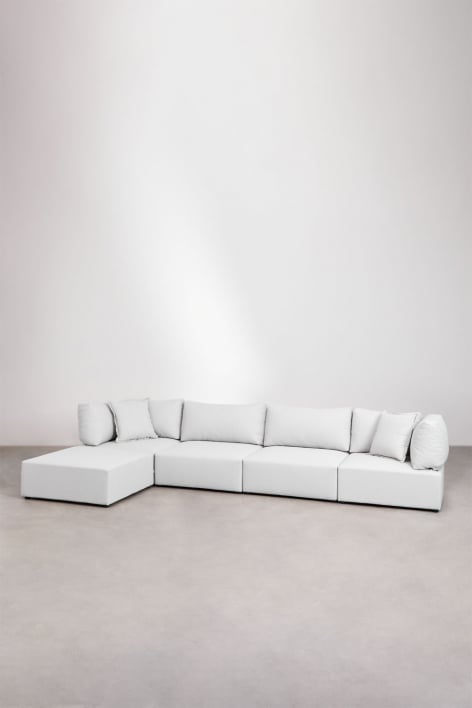 Sofá modular de 4 peças com 2 poltronas de canto e puff Kata