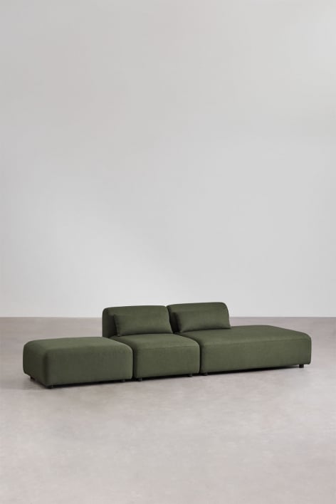Sofá modular de 2 peças com chaise longue direita e pufe Fogler - Chenille Verde Sálvia