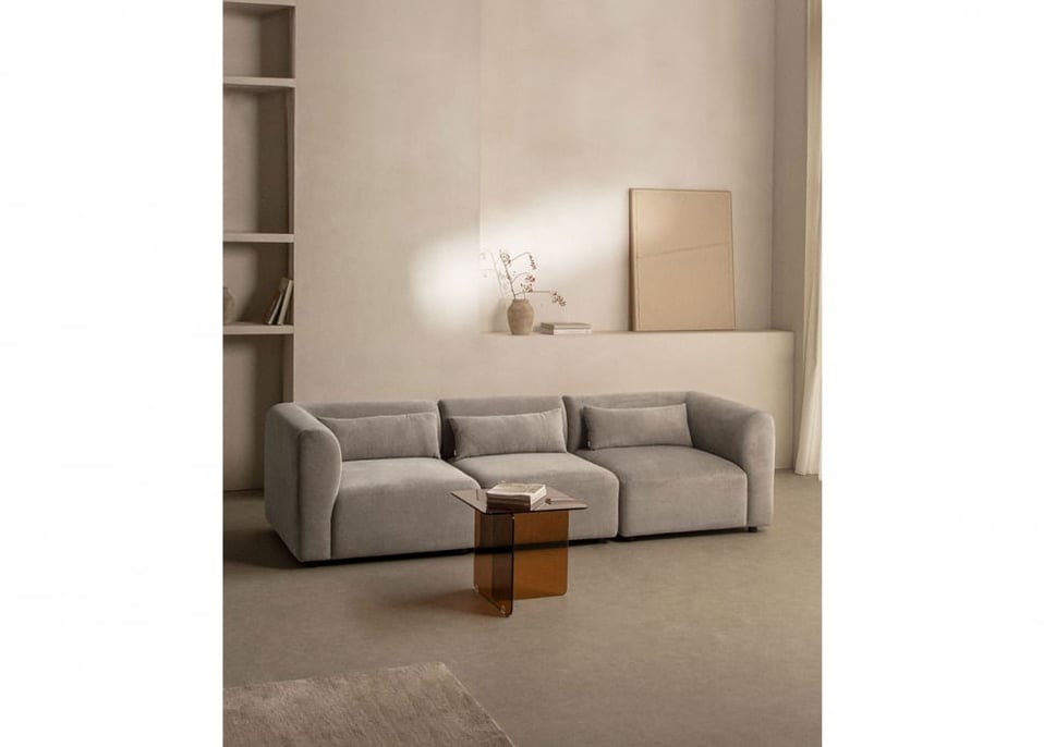 Sofá modular de 3 peças Fogler - Bombazina Toupeira Claro
