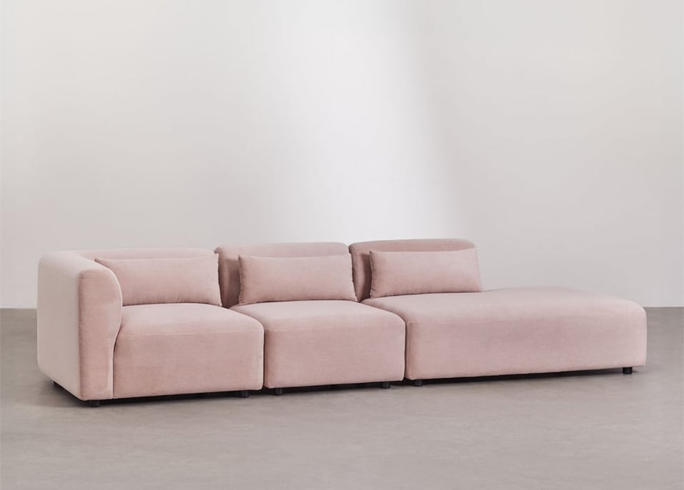 Sofá modular de canto Fogler de 3 peças com espreguiçadeira direita - Bombazina Rosé