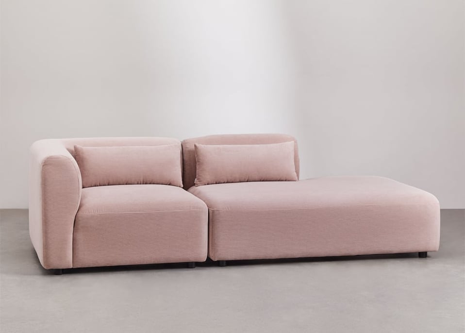 Sofá modular de canto Fogler de 2 peças com espreguiçadeira direita - Bombazina Rosé