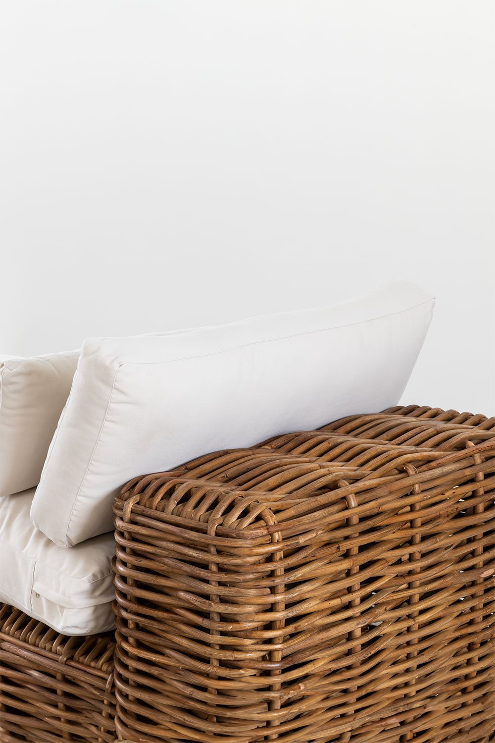 Sofá modular de 3 peças com chaise longue à esquerda e pufe de vime Milu, imagem de galeria 8