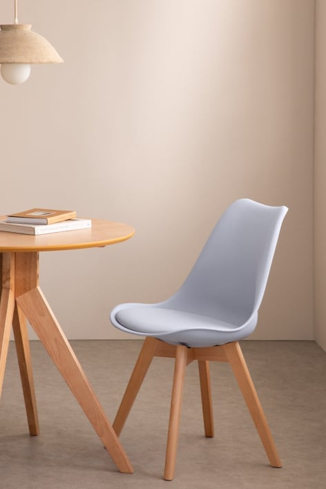 Cadeira de jantar em polipropileno e madeira de faia Nordic - Cinza Delfín