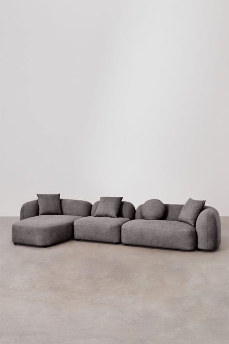 Sofá chaise longue esquerdo modular de 3 peças em chenille Coco