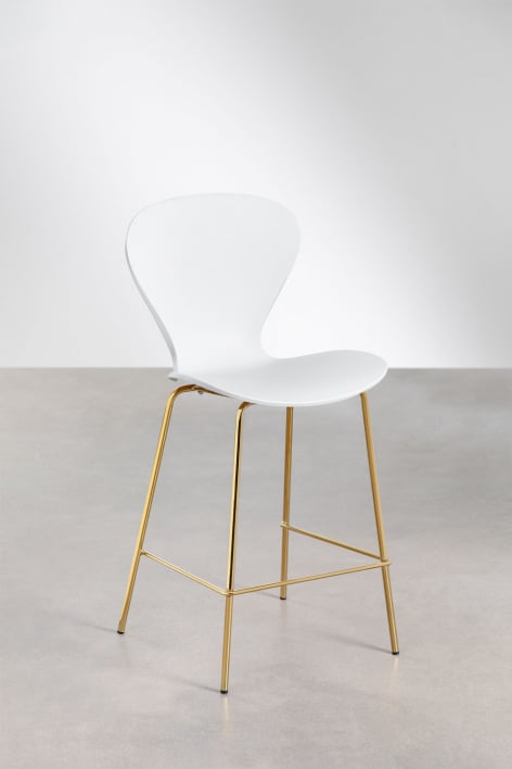 Pack de 2 bancos altos 65 cm em polipropileno branco e pés em ferro dourado Uit - Branco