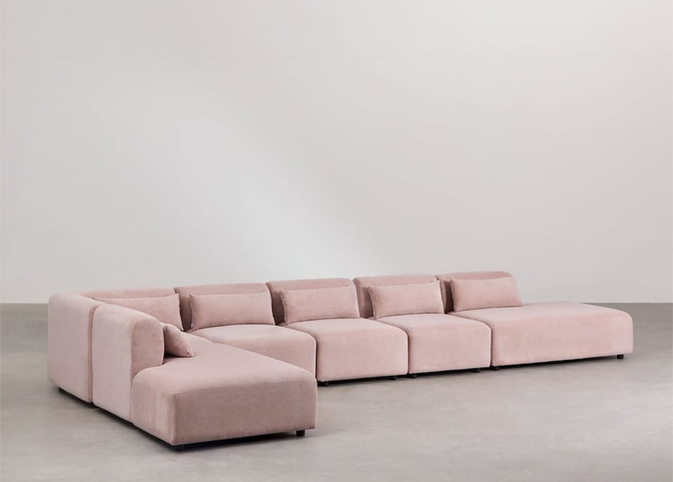 Sofá modular de canto Fogler de 6 peças com espreguiçadeira dupla - Bombazina Rosé