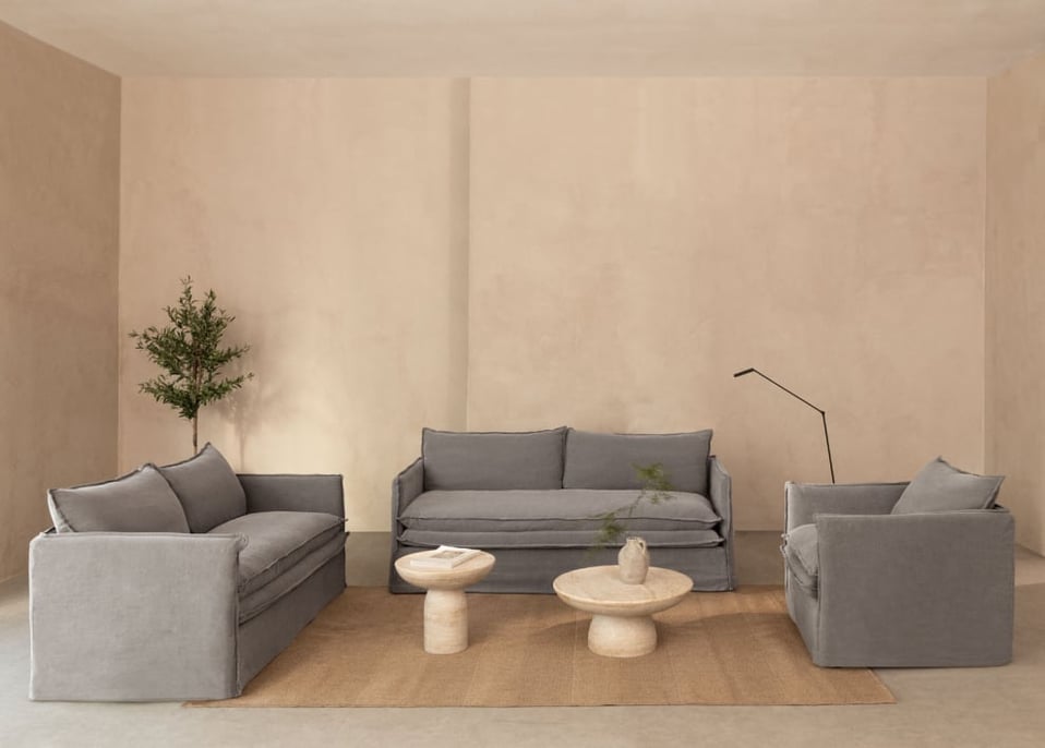 Conjunto de sala de estar com sofá de 2 lugares, sofá de 3 lugares e poltrona em linho e algodão Grace