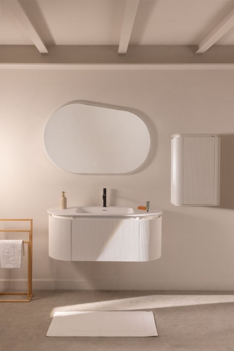 Conjunto de móveis de banheiro em madeira Carsone com pia integrada - Branco