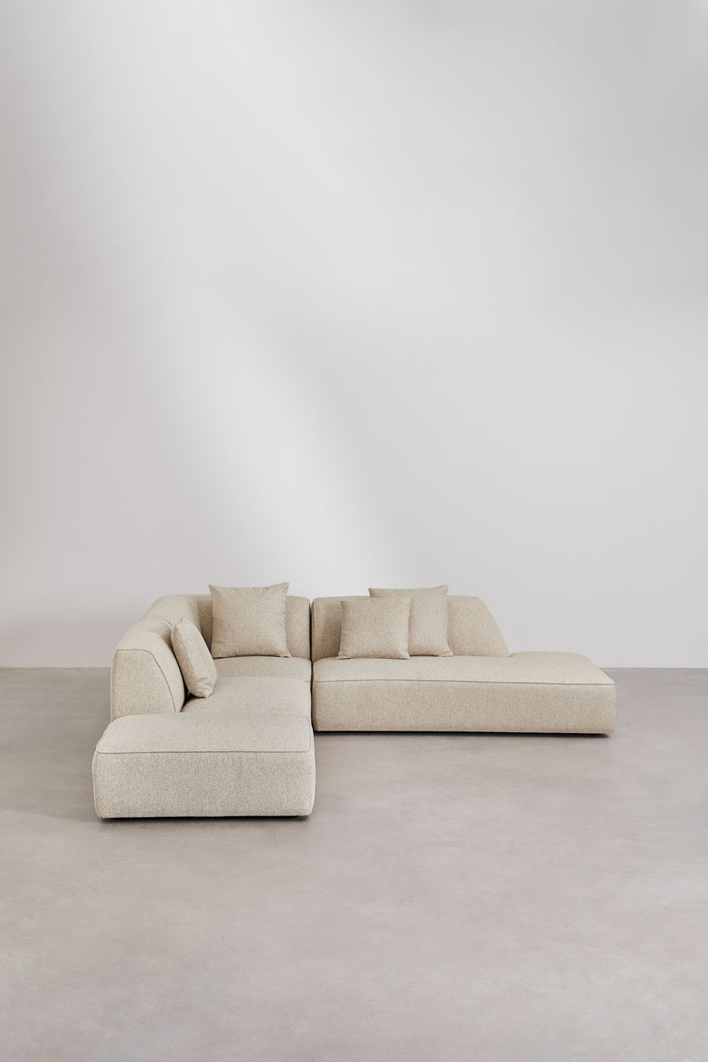 Sofá modular de canto em 3 peças com chaise longue direita e puff ...