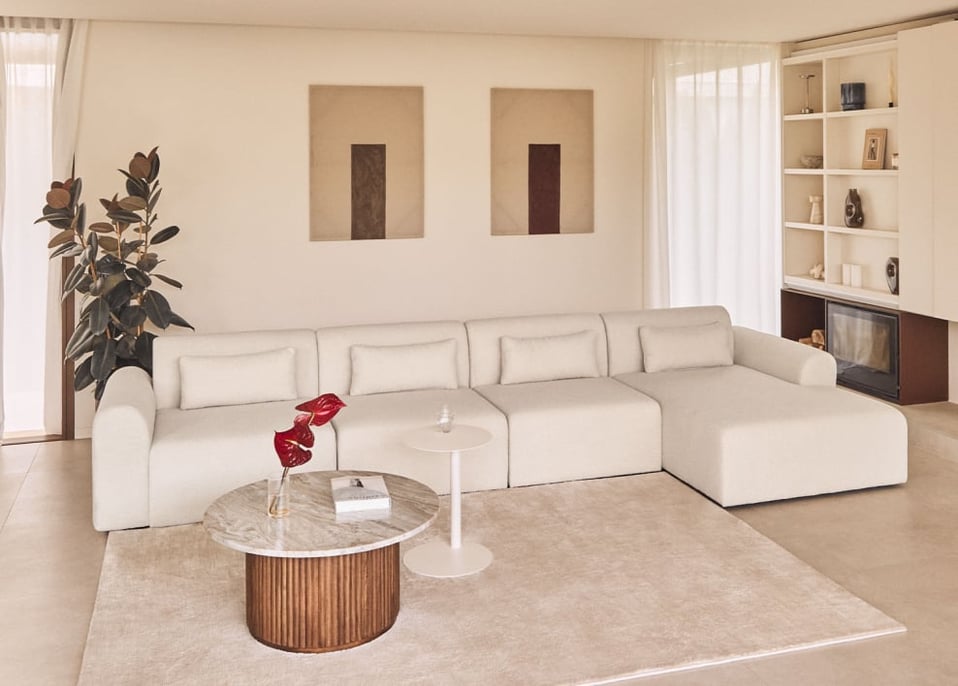 Sofá chaise longue direito modular de 4 peças em tosquia Borjan