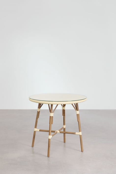 Mesa de cozinha redonda Ø80 cm em alumínio e rattan sintético Brielle Bistro - Beige Creme