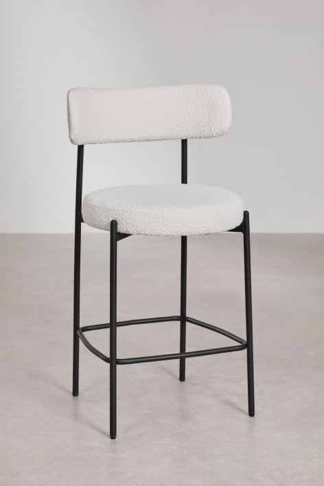 Pack de 2 bancos altos 65 cm com encosto, em tecido bouclé branco e pés preto mate Anisa