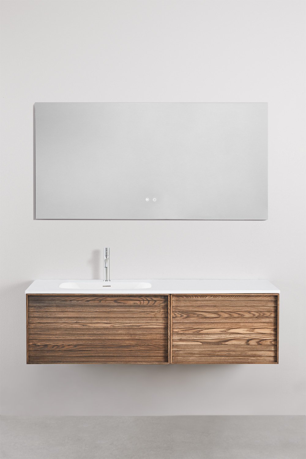 Conjunto de móvel de casa de banho suspenso 140x50 cm em madeira com lavatório integrado Solea, imagem de galeria 3