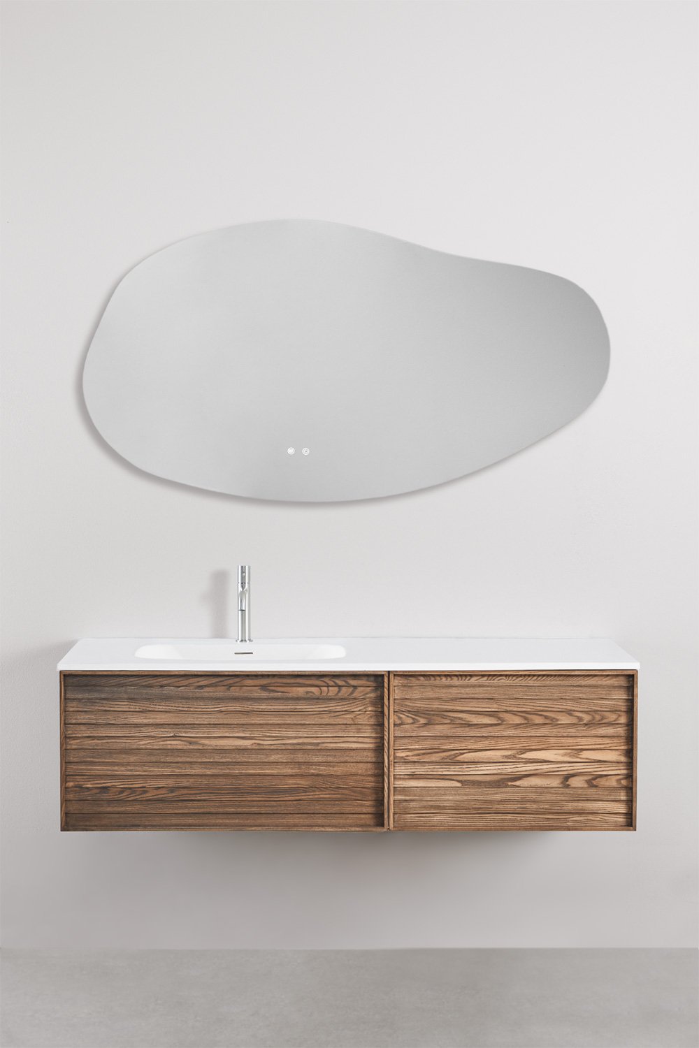 Conjunto de móvel de casa de banho em madeira com lavatório integrado Solea, imagem de galeria 3