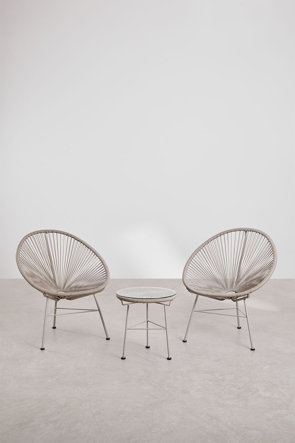 Conjunto de jardim com 2 poltronas e mesa lateral em aço e vime sintético New Acapulco, imagem de galeria 2