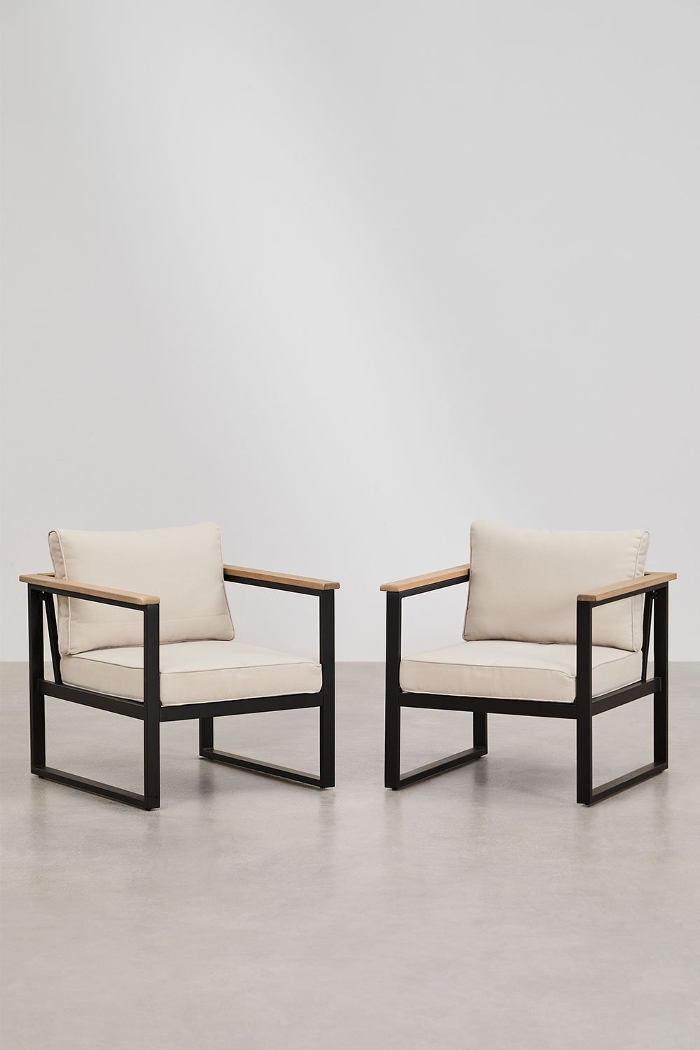 Pacote de 2 poltronas Lipov em alumínio e madeira de acácia, imagem de galeria 1