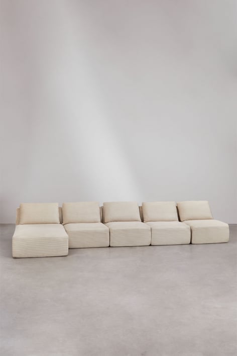 Sofá modular com chaise longue esquerda de 5 peças em veludo cotelê embalado a vácuo - Bombazina Crema Linho
