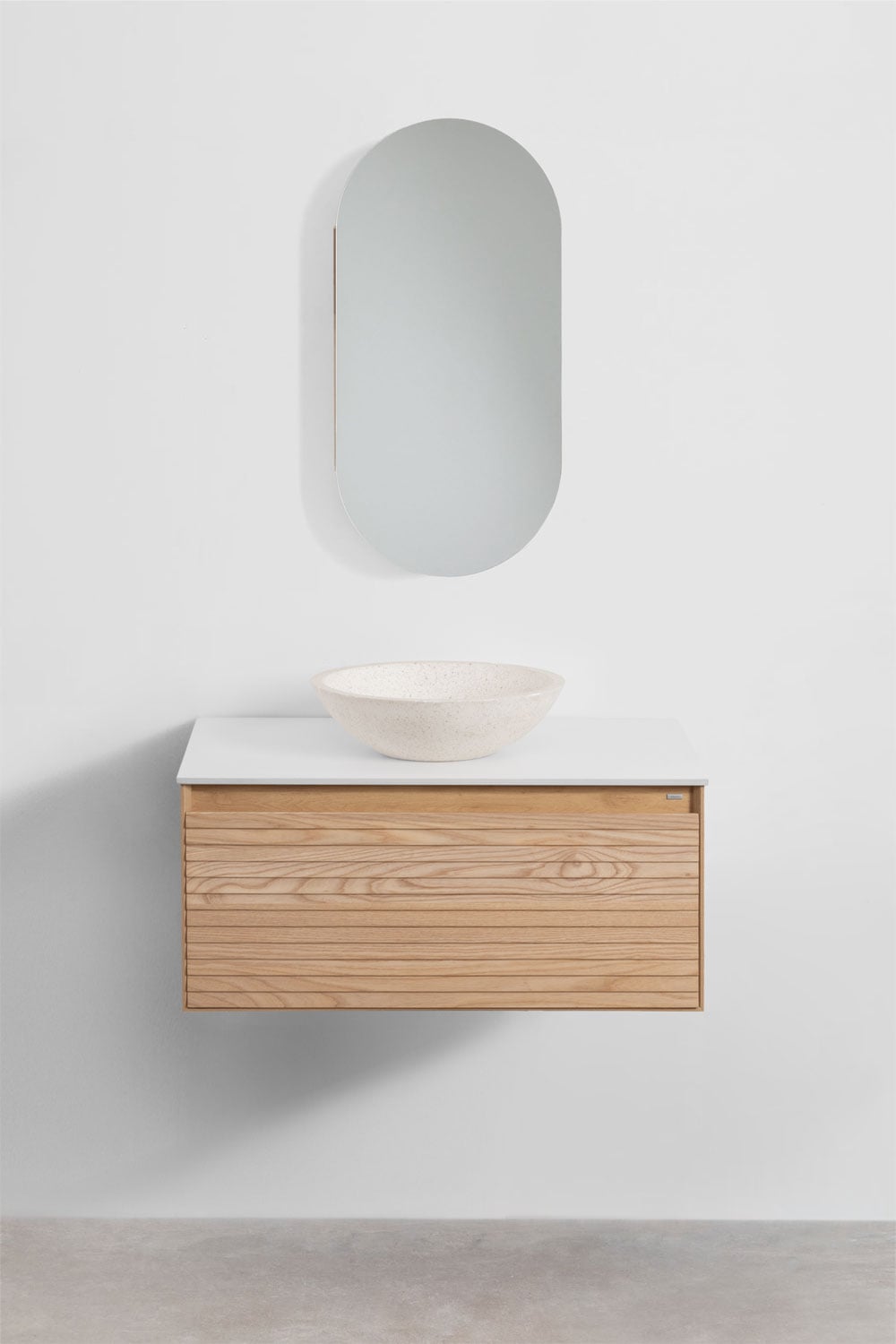 Conjunto de móvel de casa de banho suspenso 80x50 cm em madeira de freixo Tedrik, imagem de galeria 2