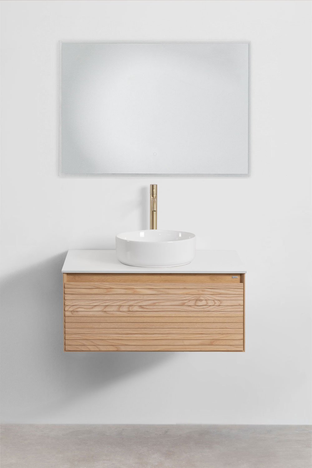 Conjunto de móvel de casa de banho suspenso 80x50 cm em madeira de freixo Tedrik, imagem de galeria 2