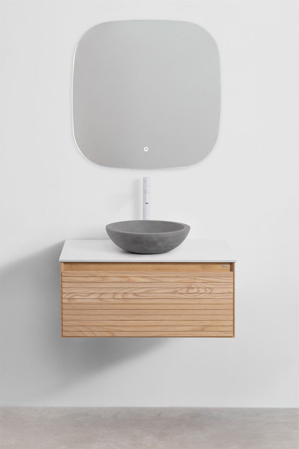 Conjunto de móvel de casa de banho suspenso 80x50 cm em madeira de freixo Tedrik, imagem de galeria 2