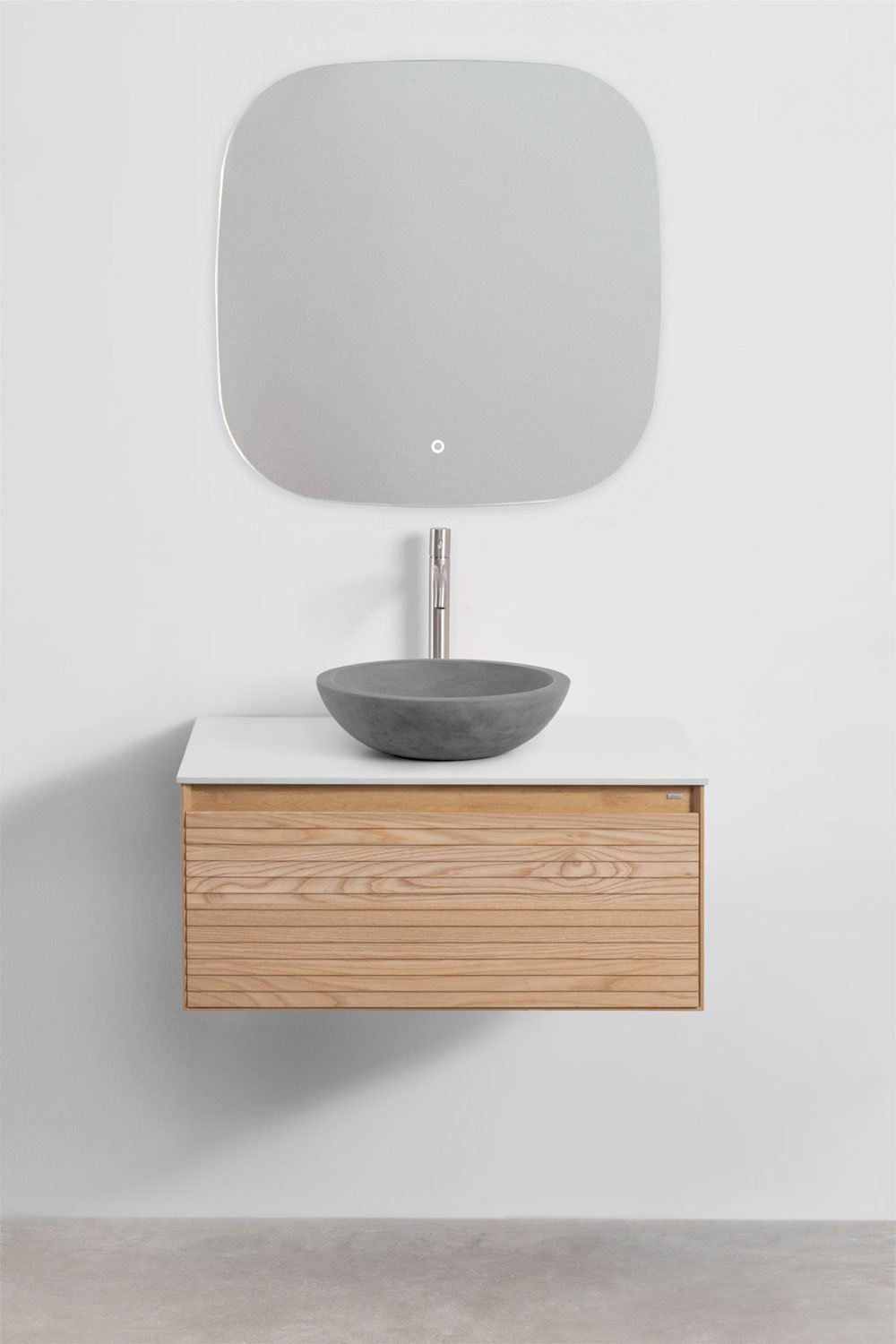 Conjunto de móvel de casa de banho suspenso 80x50 cm em madeira de freixo Tedrik, imagem de galeria 2