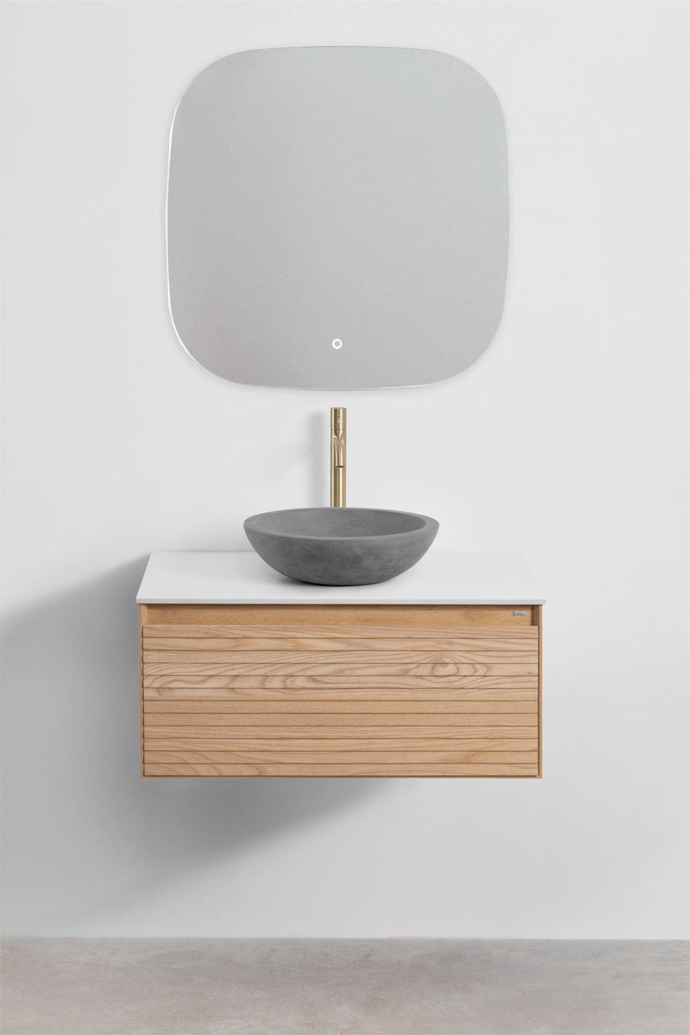 Conjunto de móvel de casa de banho suspenso 80x50 cm em madeira de freixo Tedrik, imagem de galeria 2