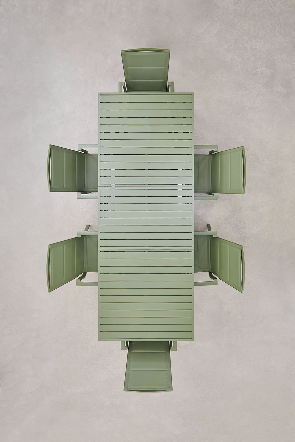 Conjunto de mesa de jardim retangular extensível 180-240x90 cm e 6 cadeiras de jardim empilháveis com apoios de braços em alumín, imagem de galeria 3