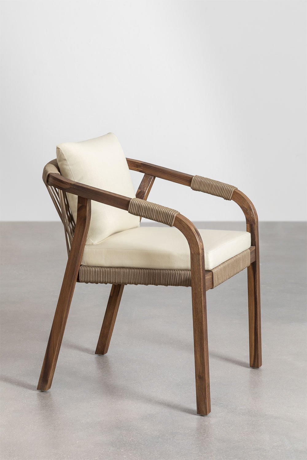 Conjunto de mesa retangular extensível 200-260-320x100 cm e 12 cadeiras de jantar com braços em madeira de acácia do Dubai  , imagem de galeria 8