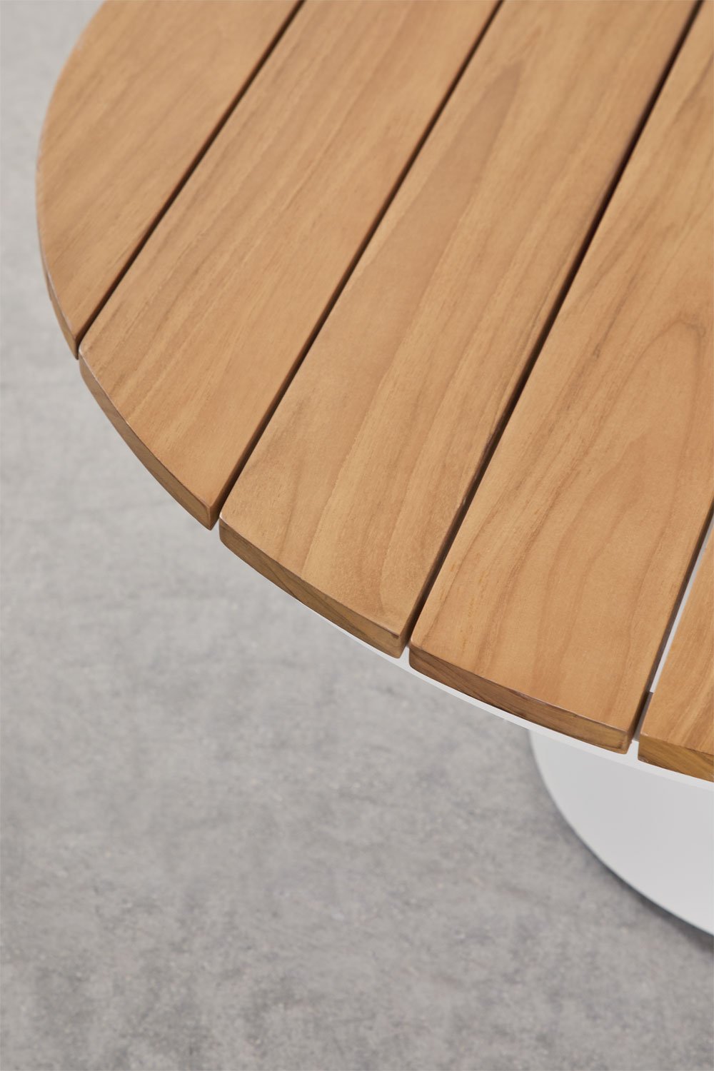Mesa de centro para jardim redonda Ø90 cm em madeira de teca e alumínio Anturio, imagem de galeria 5