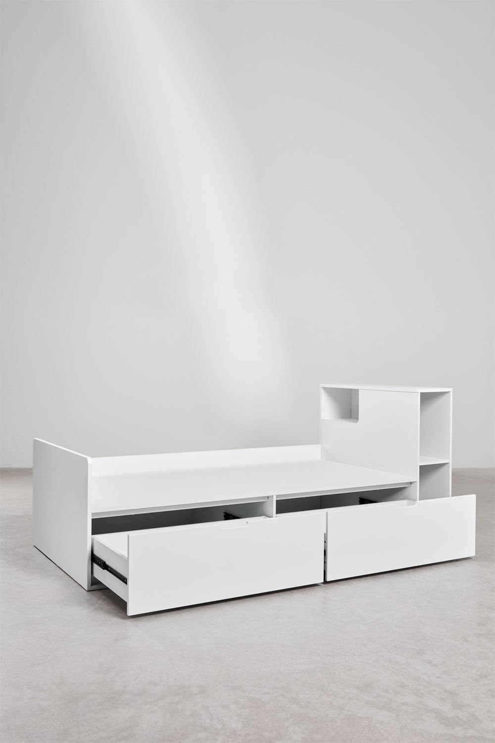 Cama para colchão 90x190cm com 2 gavetas e arrumação branca Janete, imagem de galeria 4