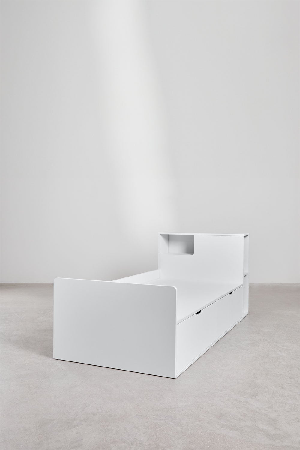 Cama para colchão 90x190cm com 2 gavetas e arrumação branca Janete, imagem de galeria 5
