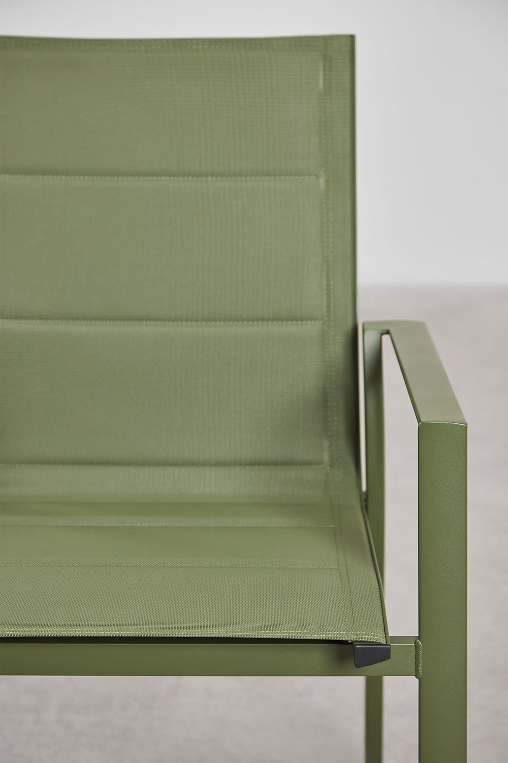 Conjunto de mesa extensível retangular 240-300x100 cm e 10 cadeiras de jardim empilháveis com apoios de braços em alumínio Karen, imagem de galeria 10