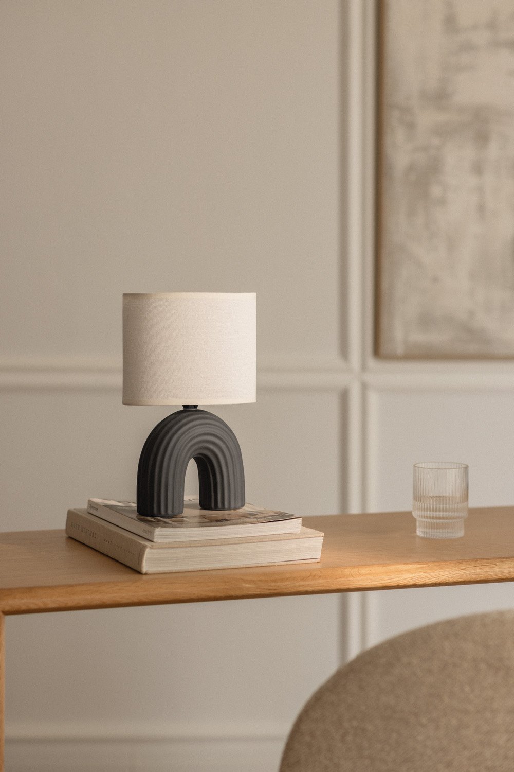 Candeeiro de mesa Soliva 30cm em cerâmica e linho, imagem de galeria 1