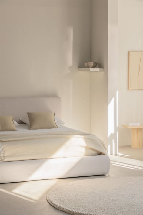 Cama com arrumação para colchão 160x200cm em tecido bege claro Norena