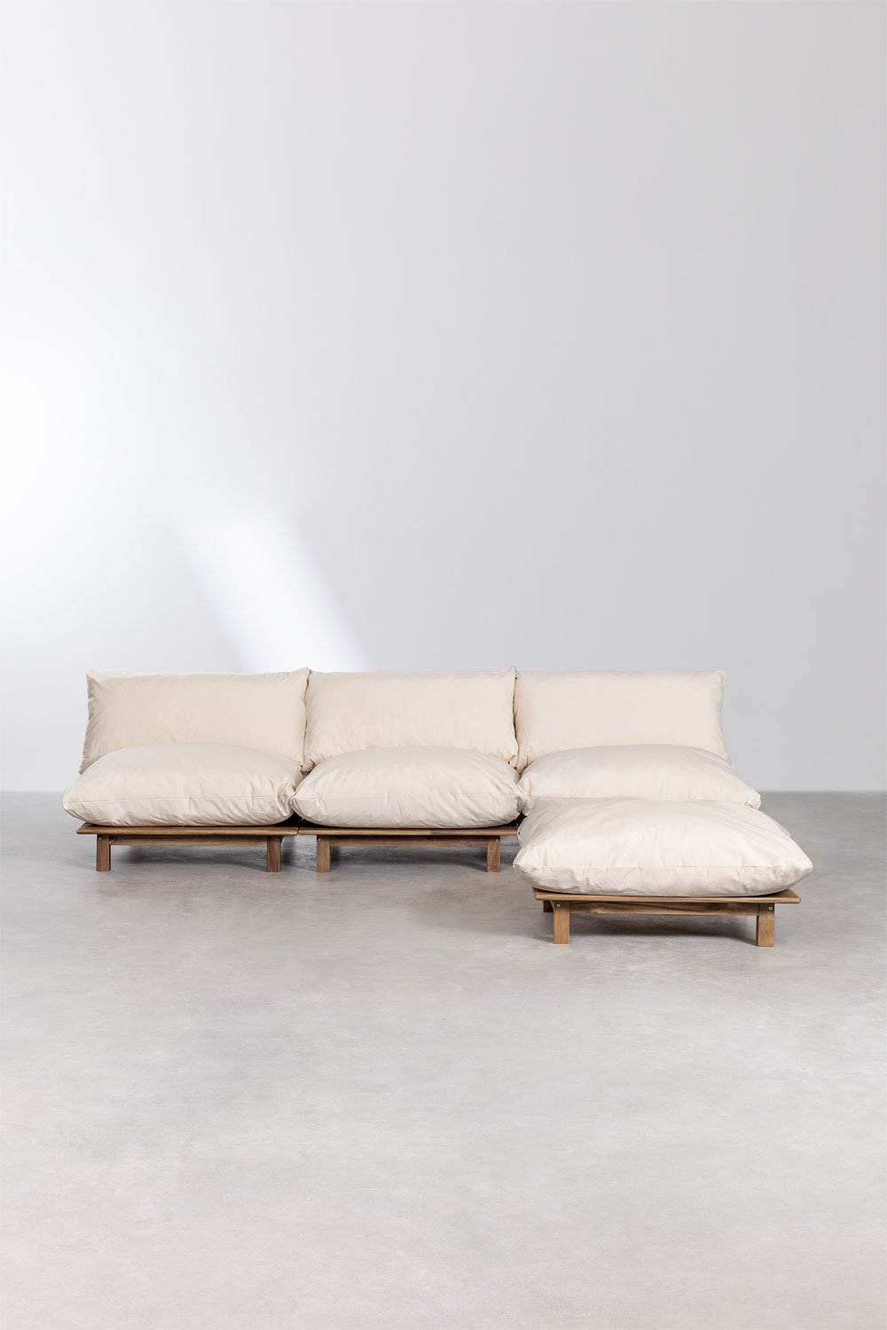 Sofá modular reclinável de 3 peças com puff em madeira de acácia Brina, imagem de galeria 3