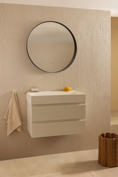 Conjunto de móvel de casa de banho em madeira e chapa de freixo com lavatório integrado Ona - Branco