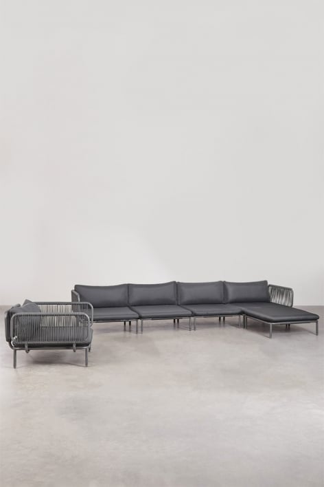 Sofá de jardim modular de 4 peças com 2 poltronas de canto, pufe e poltrona Roubly