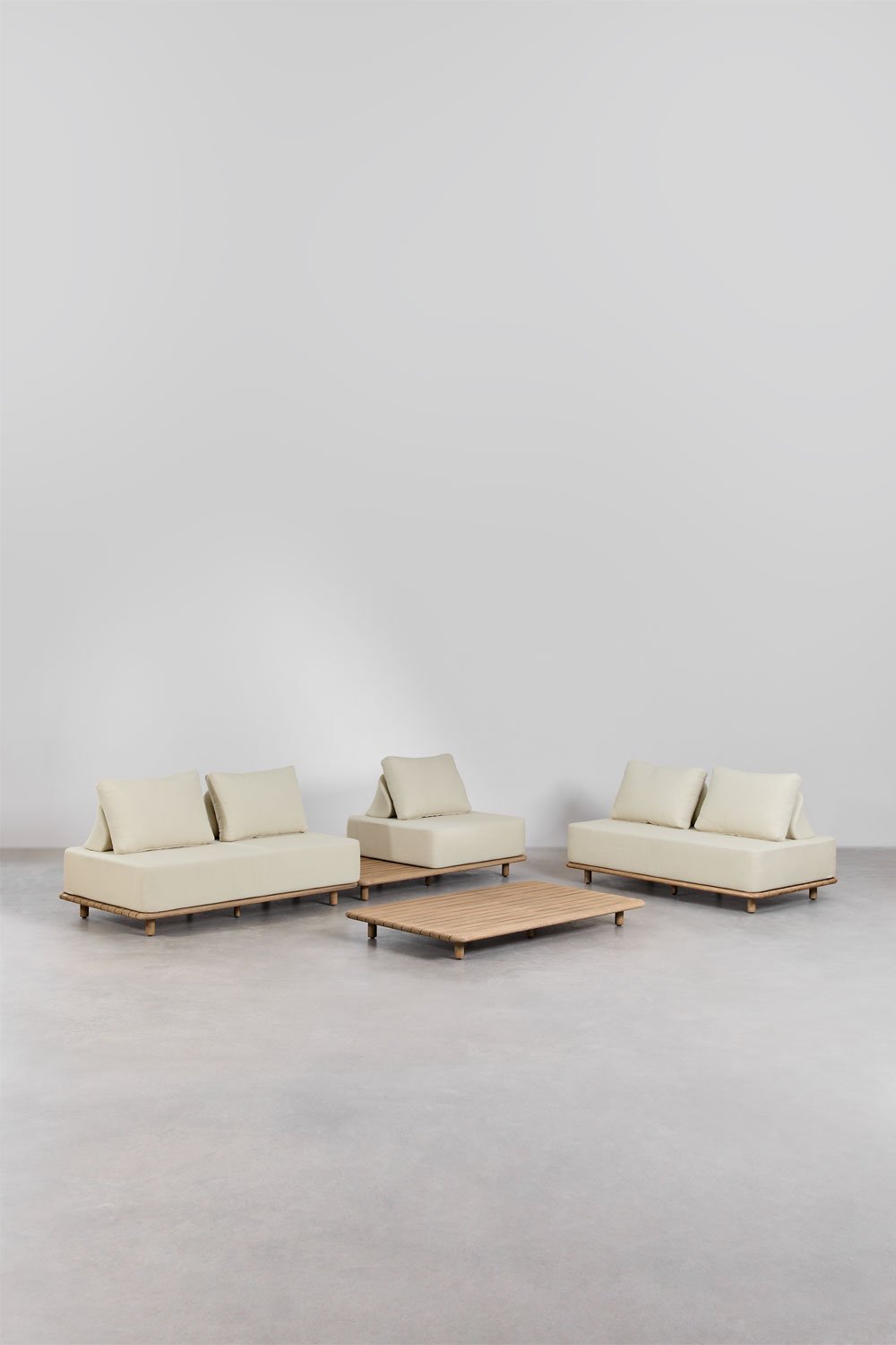 Conjunto de sala com sofá modular de 2 peças e mesa auxiliar, sofá e mesa de centro 160x95 cm em acácia Portet, imagem de galeria 1