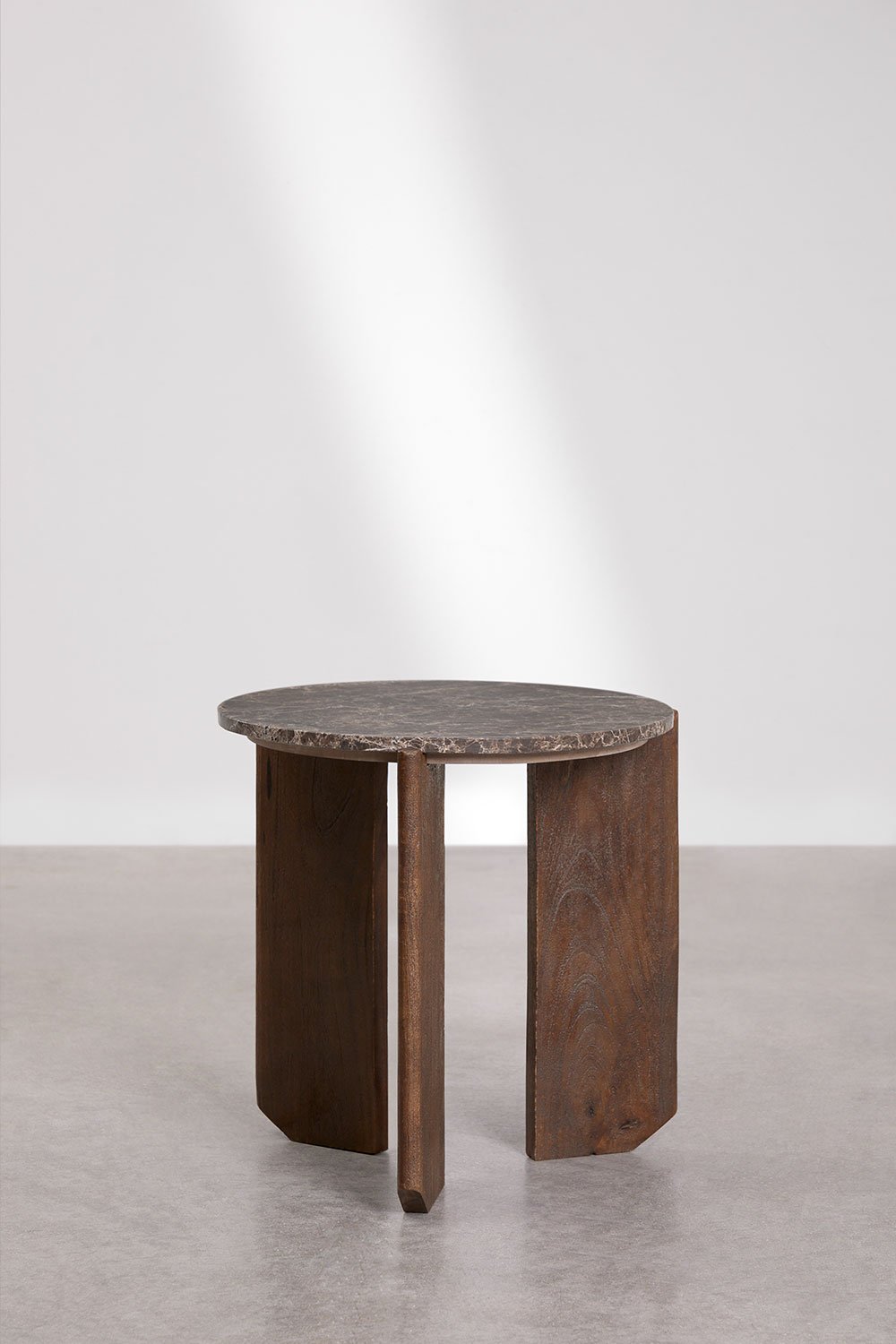 Mesa lateral redonda Lavinia Ø50 cm em pedra natural e madeira de manga, imagem de galeria 3