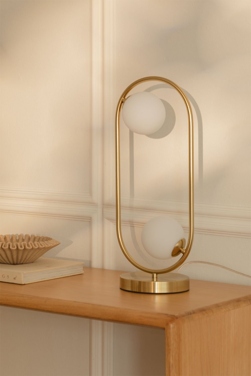 Candeeiro de mesa em metal com 2 bolas de vidro Blaise , imagem de galeria 1