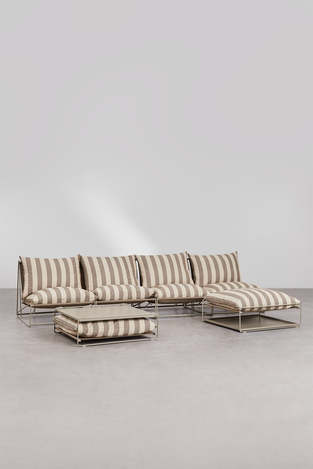 Conjunto de jardim com sofá modular de 4 peças, mesa auxiliar e puff convertíveis Amaro, imagem de galeria 3