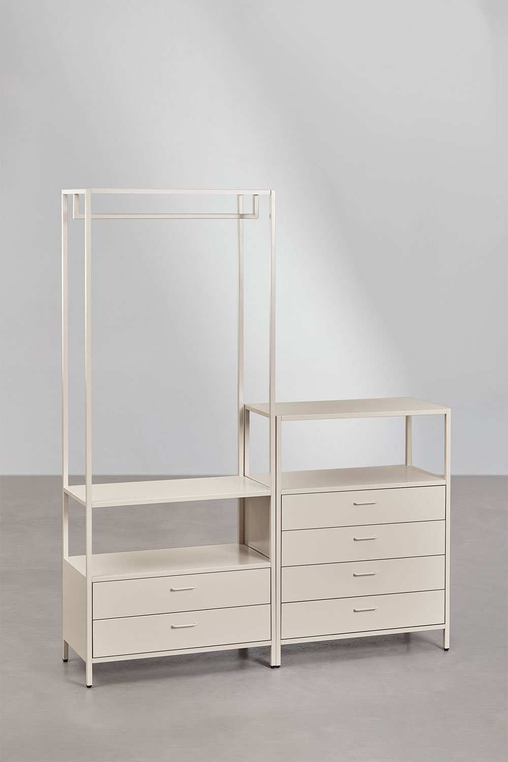 Guarda-roupa modular aberto Janine de 2 peças com cabideiro e gavetas, imagem de galeria 3