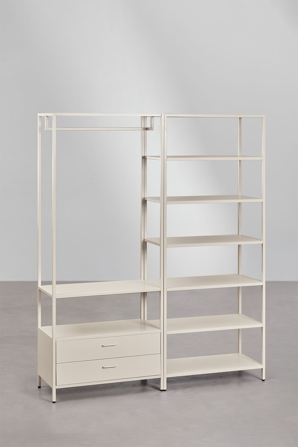 Guarda-roupa modular aberto Janine de 2 peças com gavetas e prateleiras de aço, imagem de galeria 3