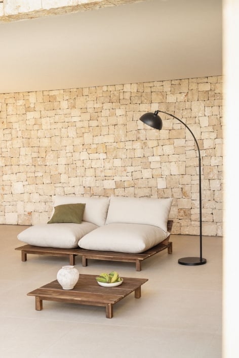 Conjunto de jardim com sofá reclinável modular de 2 peças e mesa de centro em madeira de acácia Brina