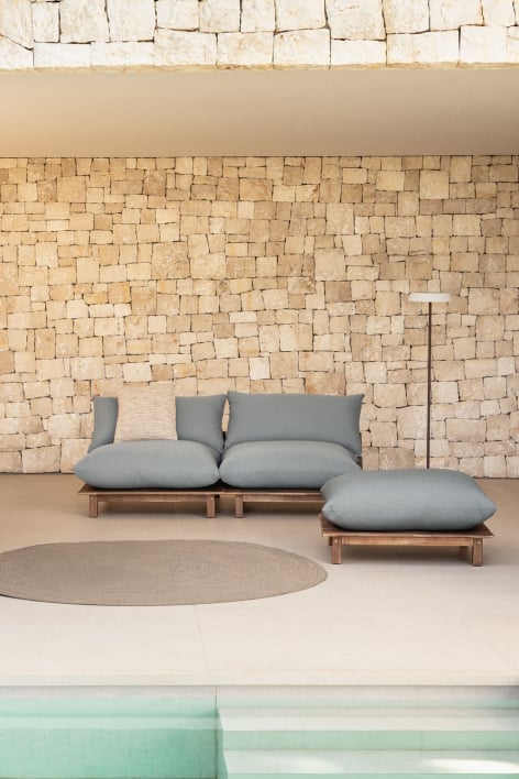 Sofá reclinável modular de jardim de 2 peças com pufe em madeira de acácia Brina