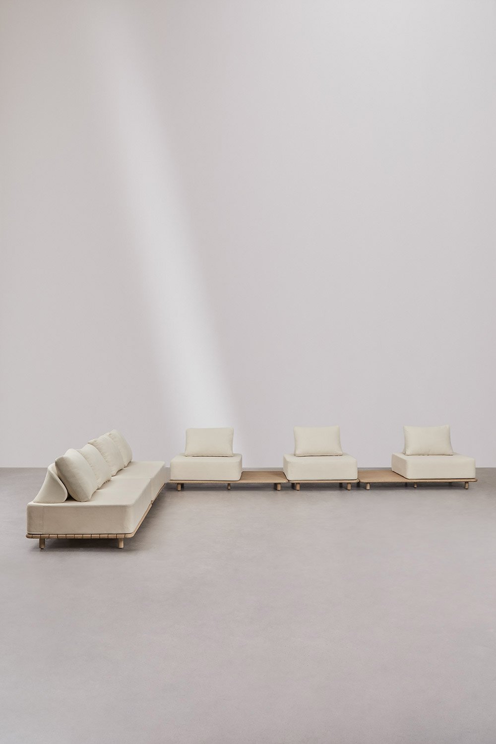 Conjunto de sofá de canto modular Portet de 5 peças com mesa lateral de acácia, imagem de galeria 4