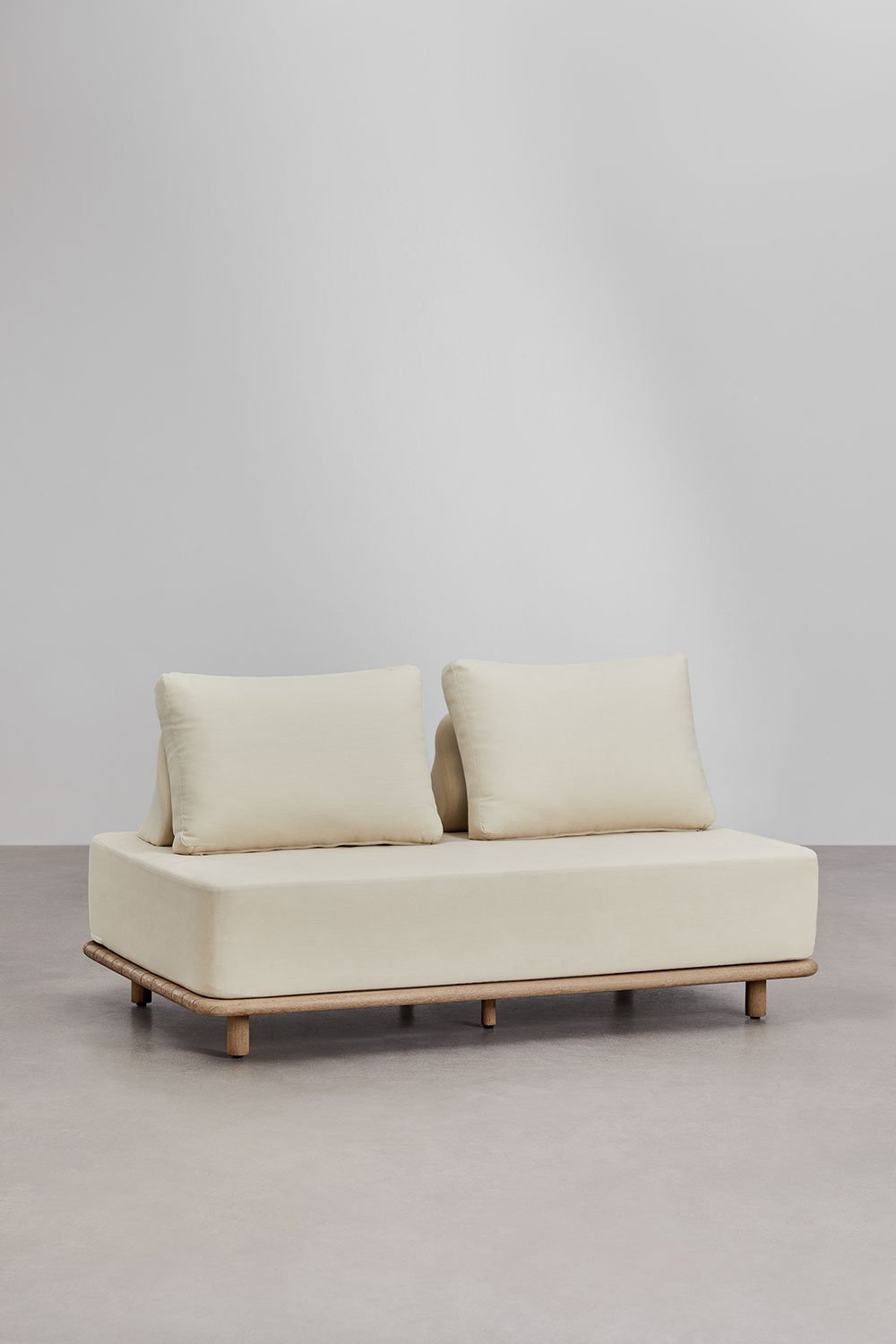 Conjunto de sala de estar com sofá de canto modular de 3 peças com mesa lateral e mesa de centro, 160 x 95 cm, em acácia Portet., imagem de galeria 2