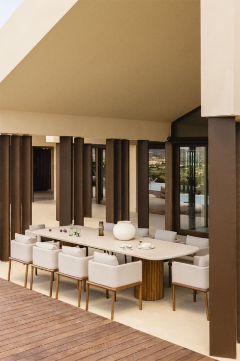 Mesa de jardim retangular em cimento e madeira de acácia Sirvon - 270 x 110 cm